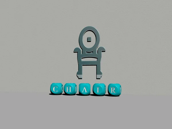 Ilustrace Grafiky Chair Textu Vytvořeného Kovovými Kostičkovými Písmeny Pro Související — Stock fotografie