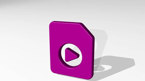 Video File Play Circle Σταθεί Σκιά Απεικόνιση Της Μεταλλικής Γλυπτικής — Φωτογραφία Αρχείου