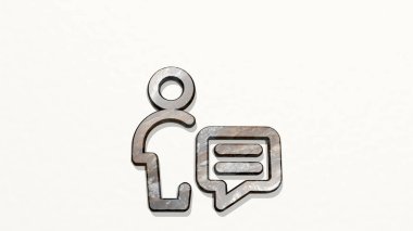 Tek bir nötr eylem duvardaki bir perspektiften konuşur. Üç boyutlu metalik malzemelerden yapılmış kalın bir heykel. Resim ve arkaplan