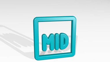 AUDIO DOCUMENT MID gölgeyle ilgili bir perspektiften. Üç boyutlu metalik malzemelerden yapılmış kalın bir heykel. Resim ve arkaplan