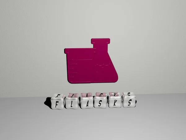 Representação Flasks Com Ícone Parede Texto Dispostos Por Letras Cúbicas — Fotografia de Stock