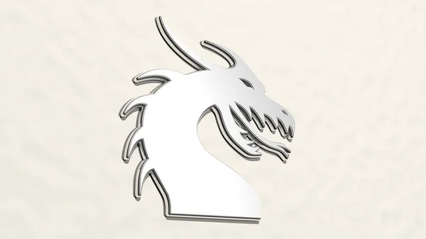 Dragon Ścianie Ilustracja Rzeźby Metalicznej Białym Tle Łagodnej Fakturze Zwierzęta — Zdjęcie stockowe