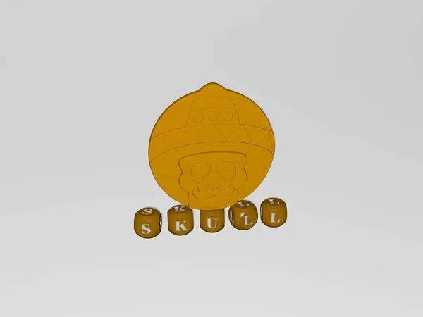 Immagine Grafica Skull Verticalmente Insieme Testo Costruito Lettere Cubiche Metalliche — Foto Stock