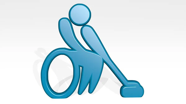 Disabled Sport Stand Shadow Illustration Metallic Sculpture White Background Mild — Stock Photo, Image