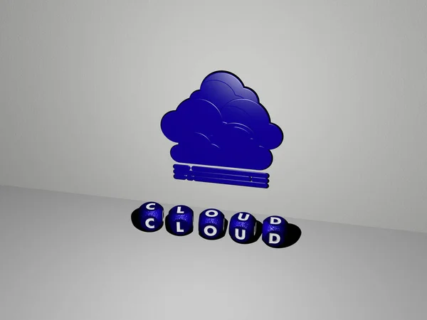 Графічне Зображення Cloud Вертикально Поряд Текстом Побудованим Металевими Кубічними Літерами — стокове фото