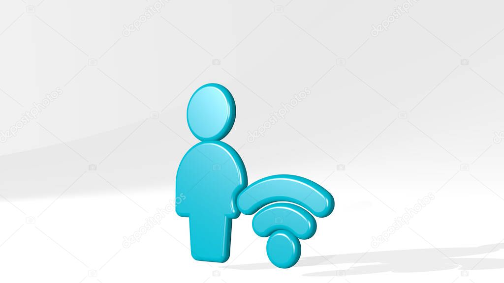 SINGLE NEUTRAL ACTIONS WIFI made by 3D illustration of a shiny metallic sculpture with the shadow on light background. icon and isolated