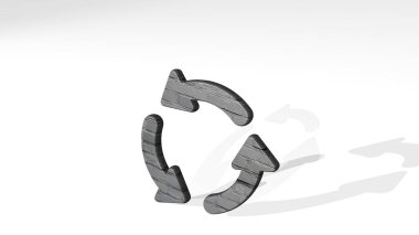 Okları senkronize et. Üç gölge, iki ışık. Metalik heykelin beyaz arka planda, yumuşak desenli üç boyutlu çizimi. simge ve tasarım