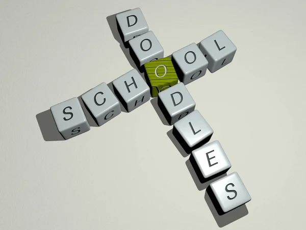 Kruiswoordpuzzels Van Schoolkrabbels Gerangschikt Met Kubieke Letters Een Spiegelvloer Concept — Stockfoto