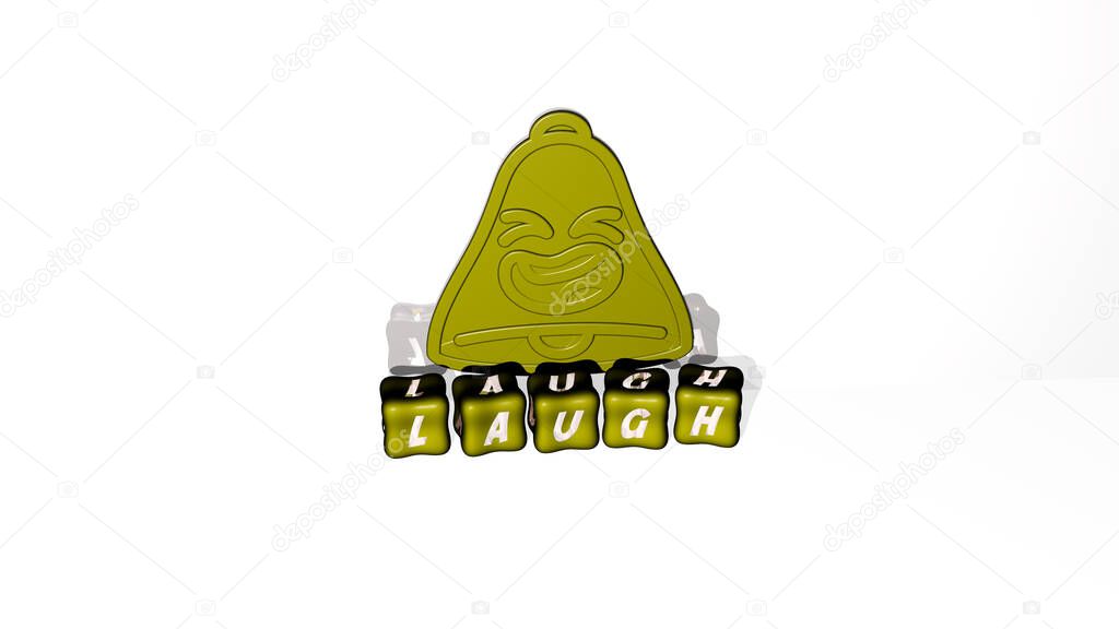 3D graphical image of laugh vertically along with text built by metallic cubic letters from the top perspective, excellent for the concept presentation and slideshows. happy and girl