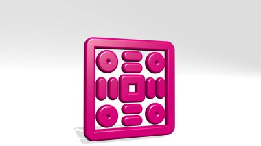 Gölgeli bir perspektiften oyun LUDO 'su. Üç boyutlu metalik malzemelerden yapılmış kalın bir heykel. arkaplan ve resimleme