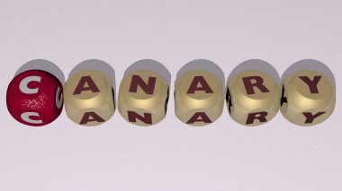 En üst perspektiften gelen kübik harflerle oluşturulan kanarya kombinasyonu, konsept sunumu için mükemmel. İspanya ve adalar