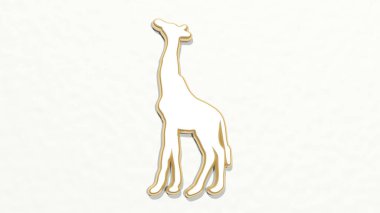 Duvardaki bir perspektiften. Üç boyutlu metalik malzemelerden yapılmış kalın bir heykel. hayvan ve resimleme