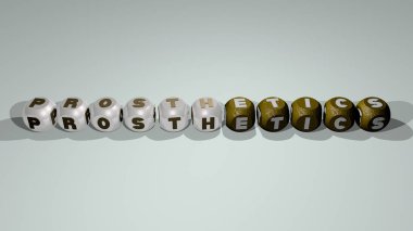 Üst perspektiften gelen kübik harflerle oluşturulan protez kombinasyonu, konsept sunumu için mükemmel. illüstrasyon ve diş