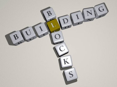 Ayna zemininde kübik harflerle sıralanmış yapı taşlarının bulmacaları, kavram anlamı ve sunum. mimari ve şehir