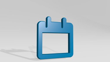 CALENDAR gölgeli duruyor. Metalik heykelin beyaz arka planda, yumuşak desenli üç boyutlu çizimi. tasarım ve iş