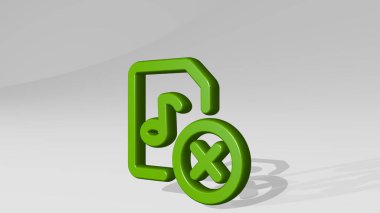 AUDIO Dosyası, gölgeli bir perspektiften kaldırıldı. Üç boyutlu metalik malzemelerden yapılmış kalın bir heykel. Resim ve arkaplan