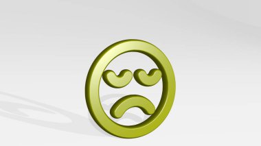 Güler yüzlü, üzgün, gölgeli alternatif. Metalik heykelin beyaz arka planda, yumuşak desenli üç boyutlu çizimi. yüz ve simge