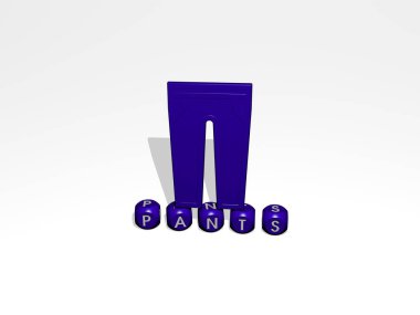 Konsept ve sunumların ilgili anlamları için metalik zar harfleri tarafından yapılan PANTS grafikleri ve metinlerinin 3 boyutlu çizimi. arkaplan ve beyaz