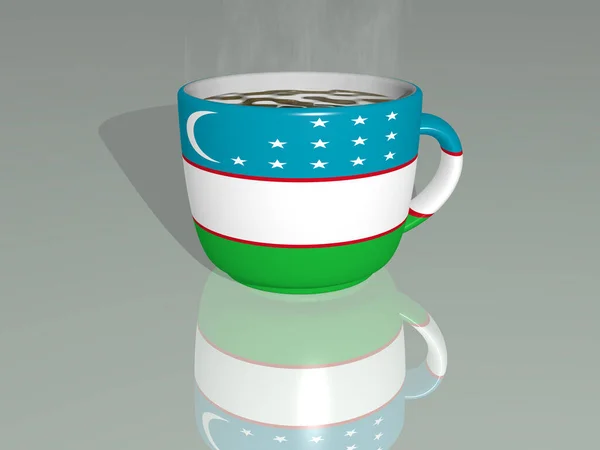 Üzbegisztán Elhelyezett Egy Csésze Forró Kávét Egy Illusztráció Reális Perspektíva — Stock Fotó