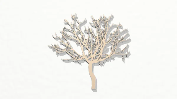 Tree Made Illustration Einer Glänzenden Metallischen Skulptur Auf Einer Wand — Stockfoto