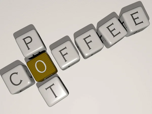 Koffiepot Combinatie Met Dobbelstenen Letters Kleurkruising Voor Verwante Betekenissen Van — Stockfoto