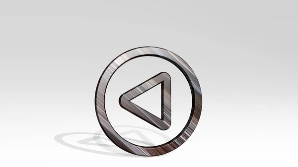 Arrow Button Circle Left Casting Shadow Two Lights Illustration Metallic — Stock Photo, Image