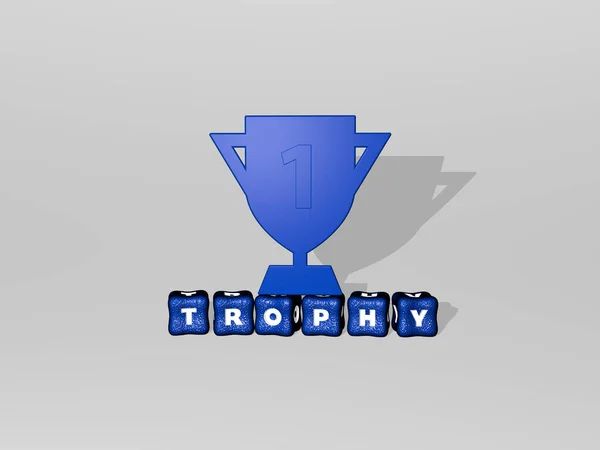 Graphical Image Trophy Vertically Text Built Metallic Cubic Letters Top — Stock Photo, Image