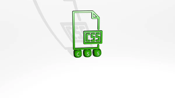 Представление Css Иконкой Стене Текстом Упорядоченным Металлическими Кубическими Буквами Зеркальном — стоковое фото