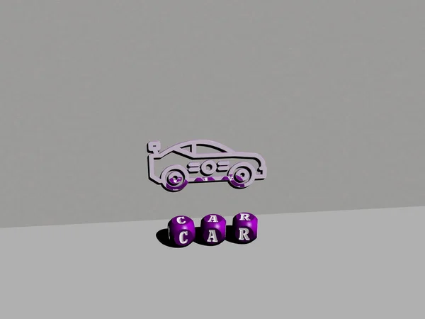 3D illustration of CAR graphics and text made by metallic dice letters for the related meanings of the concept and presentations. auto and automobile