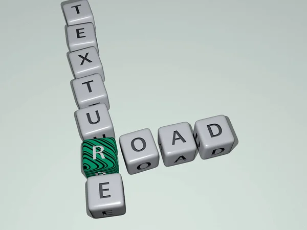 Road Texture 개념의 의미를 주사위 글자와 횡단으로 결합되었다 배경과 — 스톡 사진