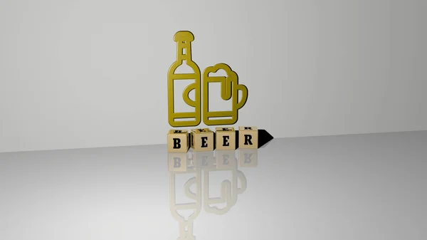 Graphical Image Beer Vertically Text Built Metallic Cubic Letters Top — Stock Photo, Image