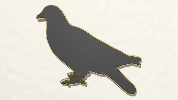 Pták Zdi Ilustrace Kovové Plastiky Bílém Pozadí Jemnou Texturou Zvíře — Stock fotografie