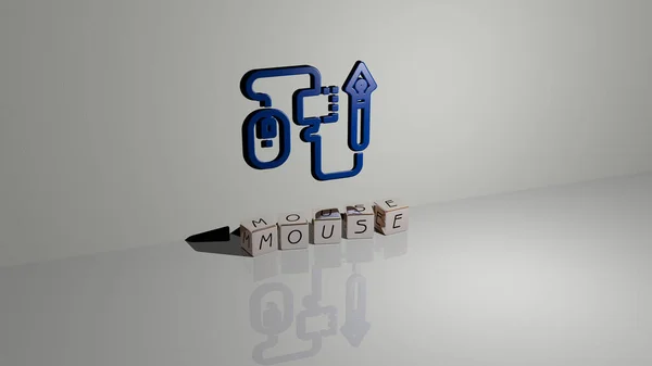 Графическое Изображение Mouse Вертикально Вместе Текстом Построенным Металлических Кубических Букв — стоковое фото