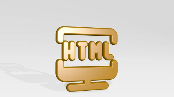 Programmiersprache Html Hergestellt Durch Illustration Einer Glänzenden Metallischen Skulptur Mit — Stockfoto