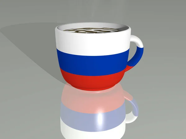 Rússia Colocado Uma Xícara Café Quente Uma Ilustração Espelhada Chão — Fotografia de Stock