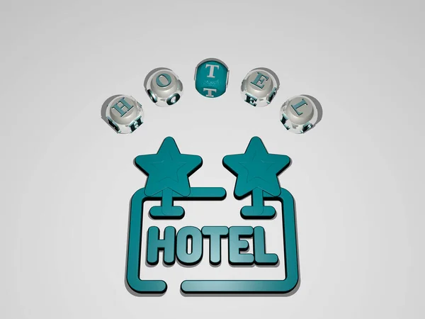 Ilustración Gráficos Hotel Texto Alrededor Del Icono Realizado Por Letras —  Fotos de Stock