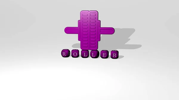 Reprezentarea Roller Pictogramă Perete Text Aranjate Litere Cubice Metalice Podea — Fotografie, imagine de stoc