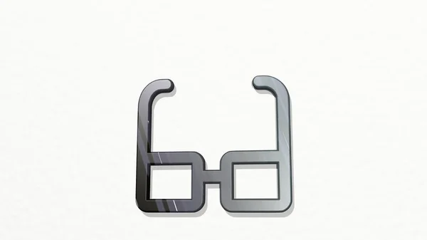 Gözlükler Duvardaki Bir Perspektiften Boyutlu Metalik Malzemelerden Yapılmış Kalın Bir — Stok fotoğraf