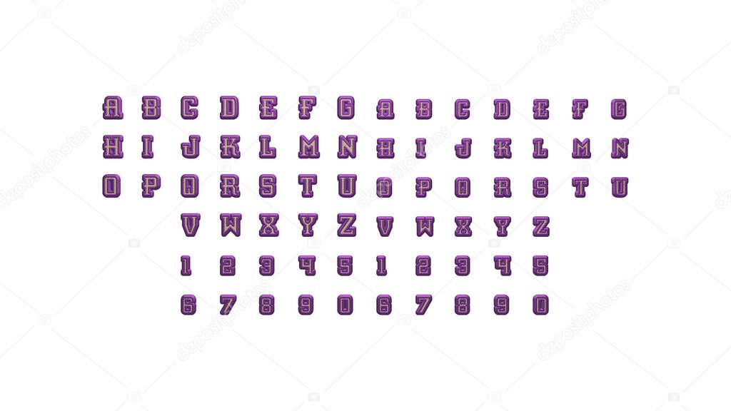 3D illustration of by individual letters on a wall of white background with calligraphic font and bright colors