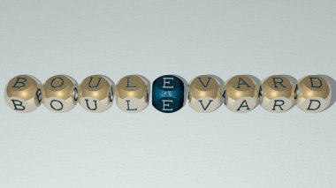 Üst perspektiften kübik harflerle yapılmış BOULEVARD kombinasyonu, konsept sunumu için mükemmel. şehir ve editör