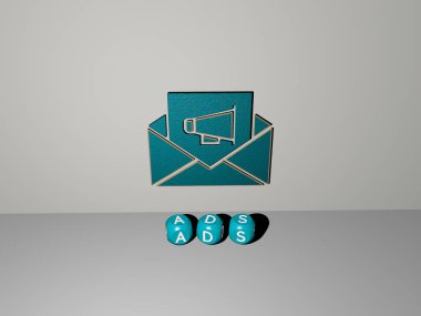 ADS 'nin dikey olarak 3D grafiksel görüntüsü ve üst perspektiften metalik kübik harflerle oluşturulan metinler, konsept sunumu ve slayt gösterileri için mükemmel. Resim ve arkaplan