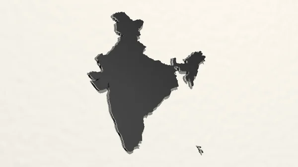 Map India Made Illustration Shiny Metallic Sculpture Wall Light Background — Stock Photo, Image