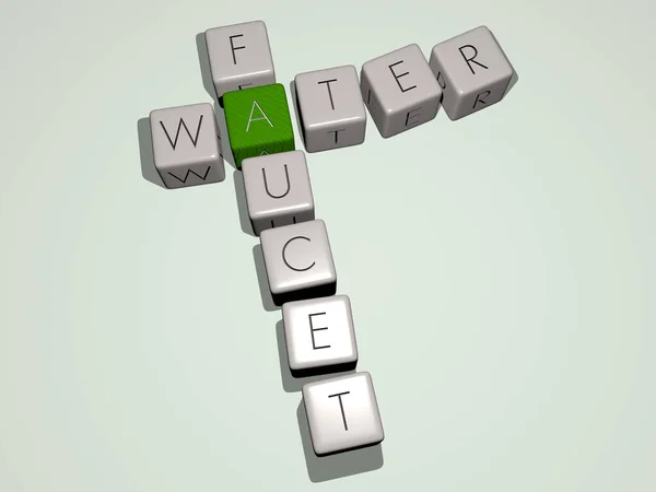 Кросворди Water Faucet Розташовані Кубічними Літерами Дзеркальній Підлозі Значенням Концепції — стокове фото