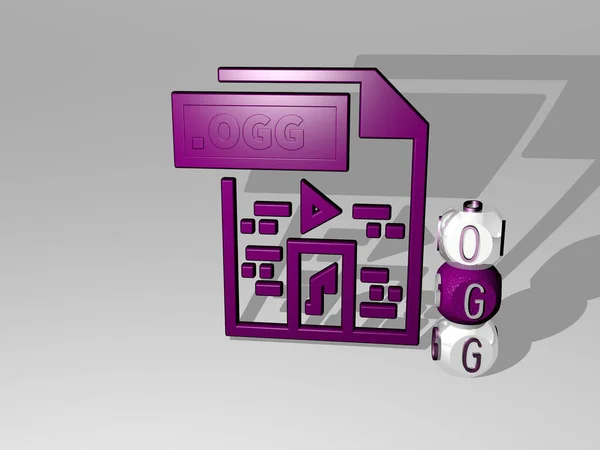 Представление Ogg Иконкой Стене Текстом Упорядоченным Металлическими Кубическими Буквами Зеркальном — стоковое фото