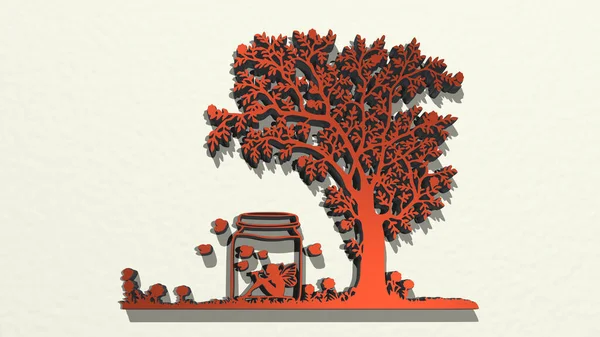 Baum Mit Fairy Der Wand Illustration Einer Metallischen Skulptur Auf — Stockfoto