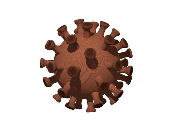 Coronavirus made of WOOD in 3D illustration of bright texture with lighting and shadows on a white background showing sticky arms