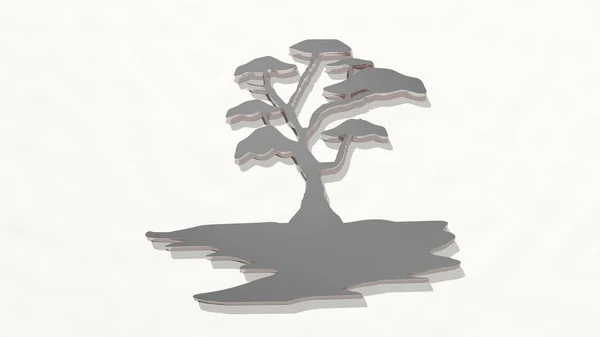 Árvore Uma Perspectiva Parede Uma Escultura Espessa Feita Materiais Metálicos — Fotografia de Stock