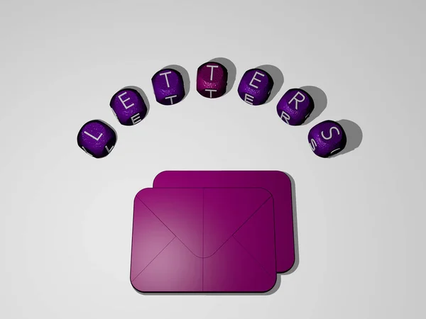 3D graphical image of letters vertically along with text built around the icon by metallic cubic letters from the top perspective, excellent for the concept presentation and slideshows.