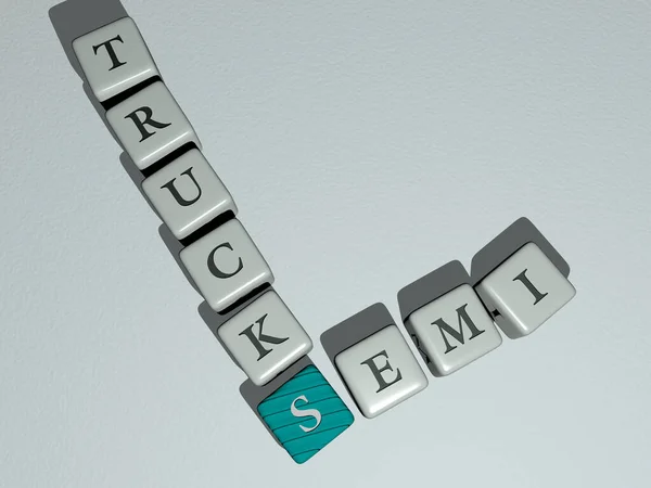 Комбінація Semi Trucks Побудована Кубічними Літерами Верхньої Точки Зору Відмінно — стокове фото