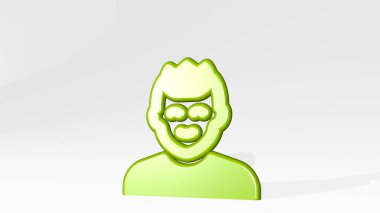 İnsanlar gölgeli bir perspektiften bakar. Üç boyutlu metalik malzemelerden yapılmış kalın bir heykel. resimleme ve iş